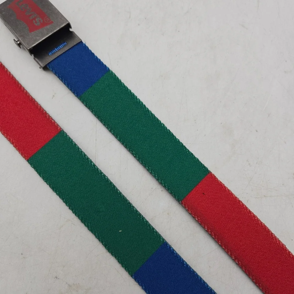 Levi's Belt Red Blue Green Colorblock Woven Stretch Mens 30 Gunmetal Buckle